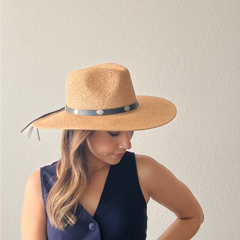 Elegant Tan Straw Hat with Black Band